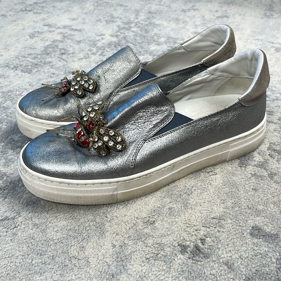 Valentina Rangoni Samurai Fashion Loafer Sneakers Metallic Silver Moth Beetle 9 - Picture 3 of 16
